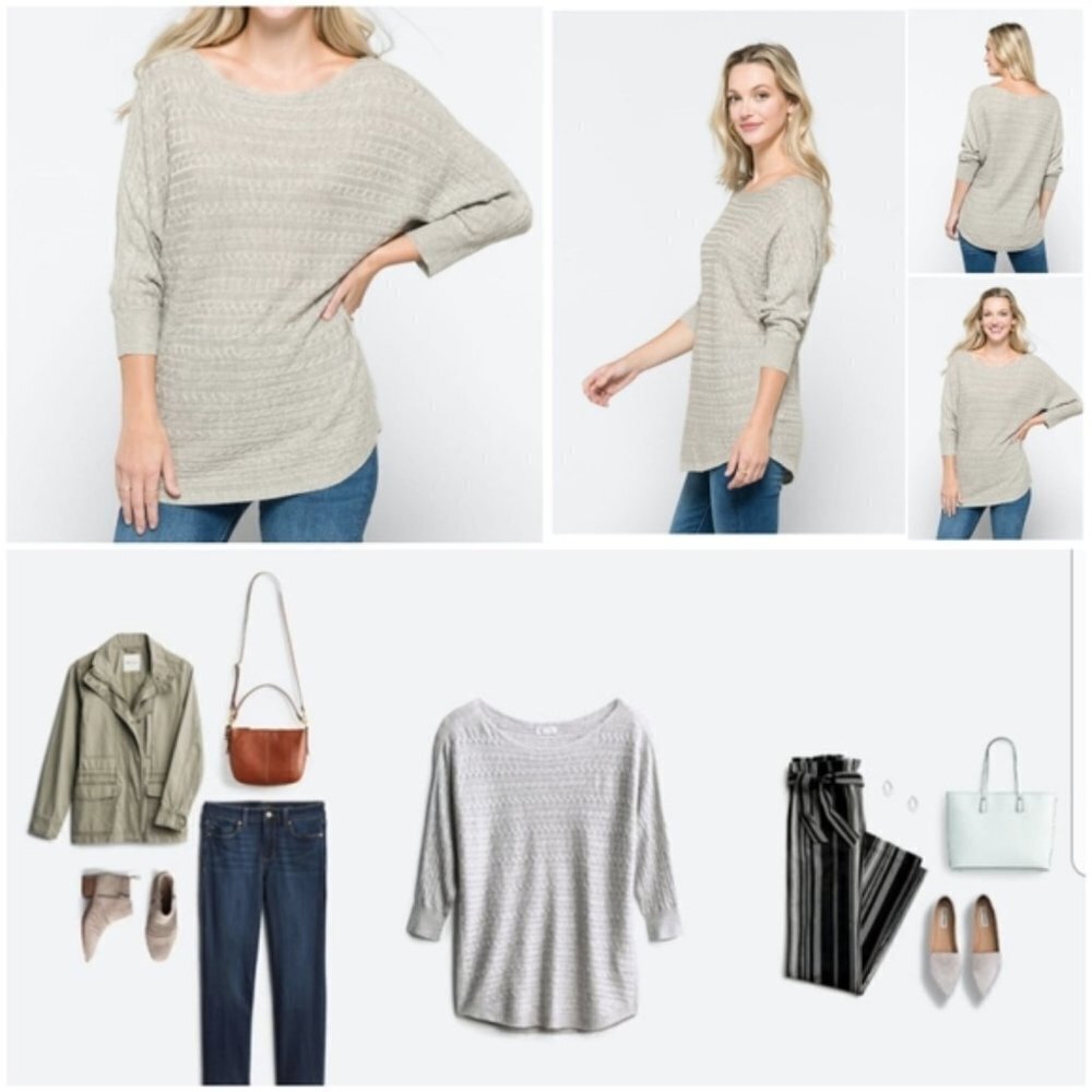 NWT Market & Spruce Stitch Fix Reviera Cable Knit Dolman Pullover in Gray Sz. S